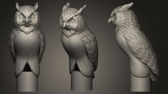 Bird figurines (owl on round plinth, STKB_0050) 3D models for cnc